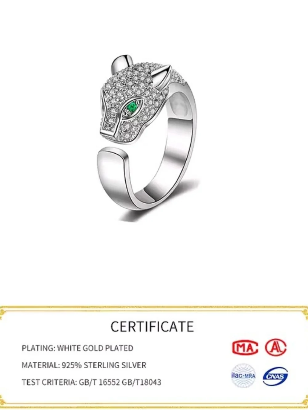Luxury Inspired Panther Ring 925 Sterling Silver Cubic Zirconia Statement Piece